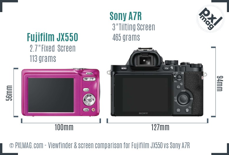 Fujifilm JX550 vs Sony A7R Screen and Viewfinder comparison