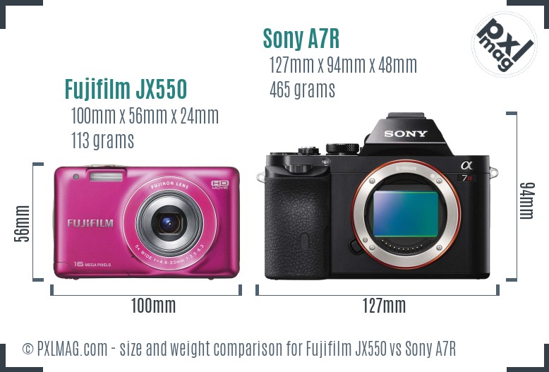 Fujifilm JX550 vs Sony A7R size comparison