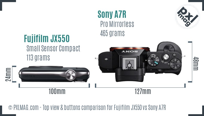 Fujifilm JX550 vs Sony A7R top view buttons comparison