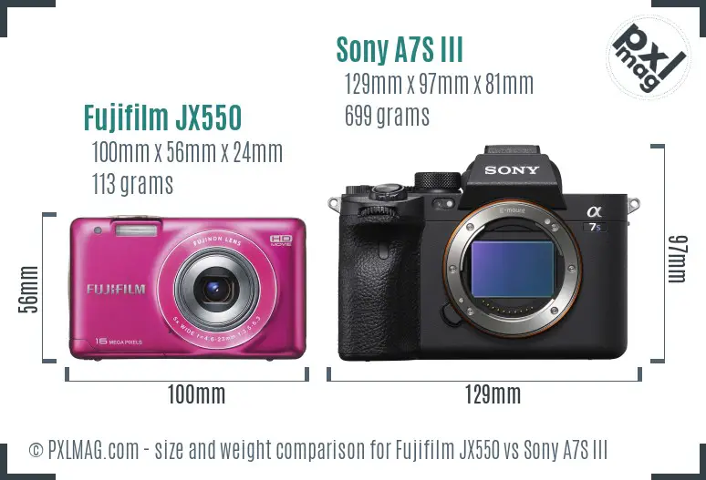 Fujifilm JX550 vs Sony A7S III size comparison