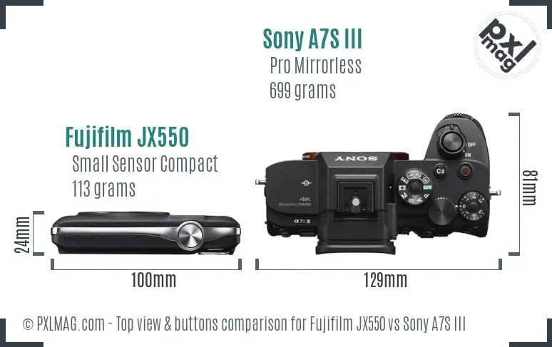 Fujifilm JX550 vs Sony A7S III top view buttons comparison