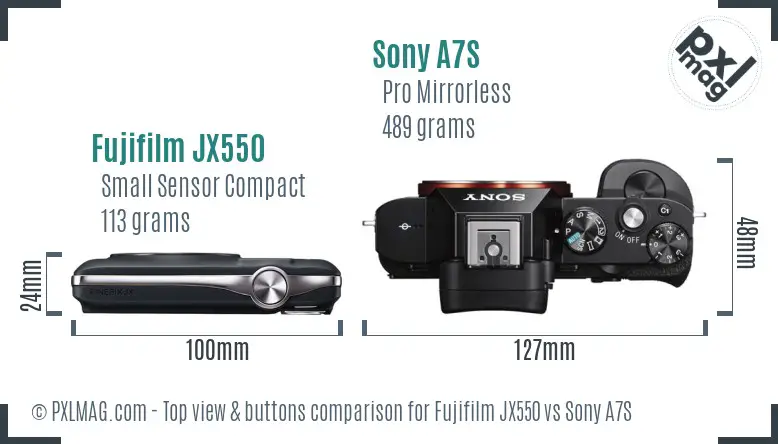 Fujifilm JX550 vs Sony A7S top view buttons comparison Fujifilm JX550 vs Sony A7S top view buttons comparison