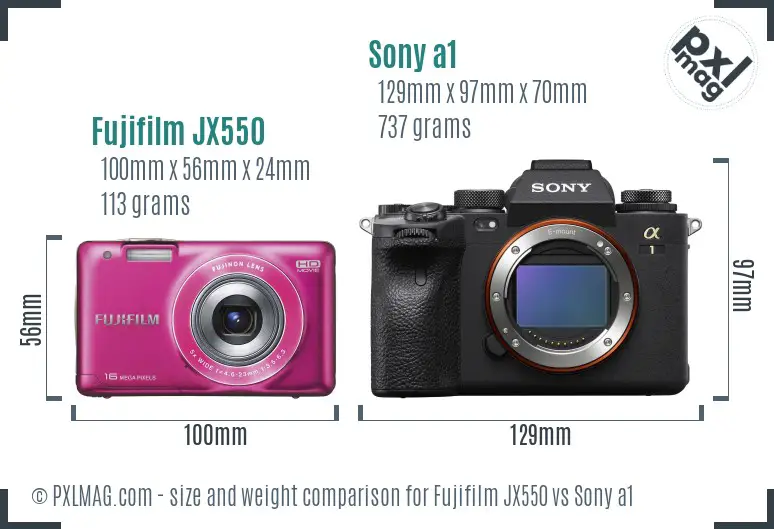 Fujifilm JX550 vs Sony a1 size comparison