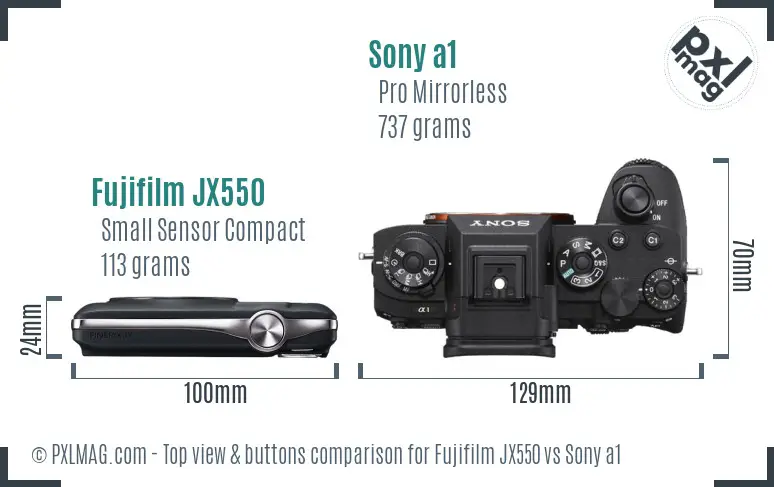 Fujifilm JX550 vs Sony a1 top view buttons comparison