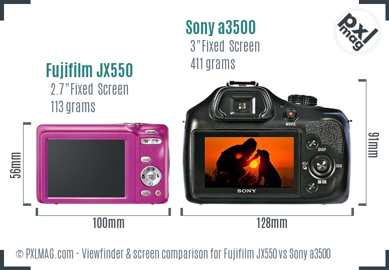 Fujifilm JX550 vs Sony a3500 Screen and Viewfinder comparison