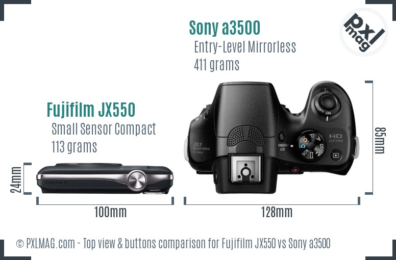 Fujifilm JX550 vs Sony a3500 top view buttons comparison
