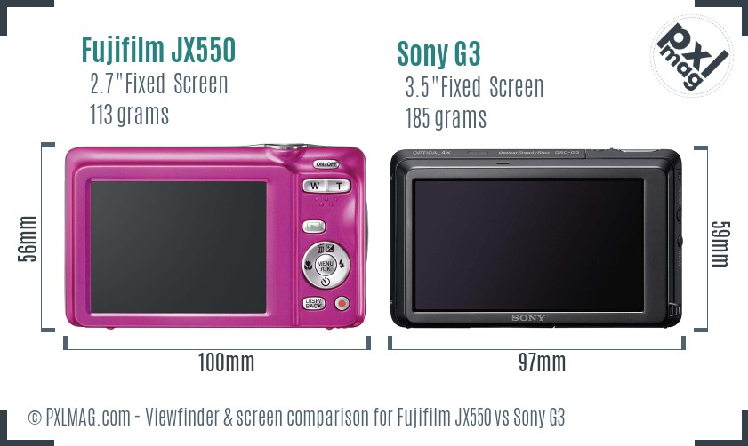 Fujifilm JX550 vs Sony G3 Screen and Viewfinder comparison