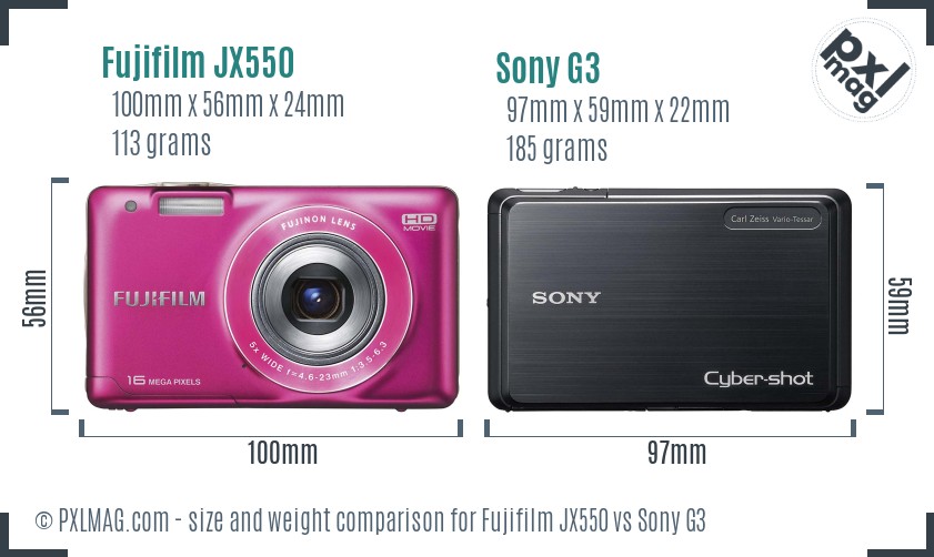 Fujifilm JX550 vs Sony G3 size comparison