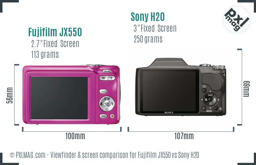 Fujifilm JX550 vs Sony H20 Screen and Viewfinder comparison