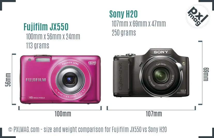Fujifilm JX550 vs Sony H20 size comparison Fujifilm JX550 vs Sony H20 size comparison