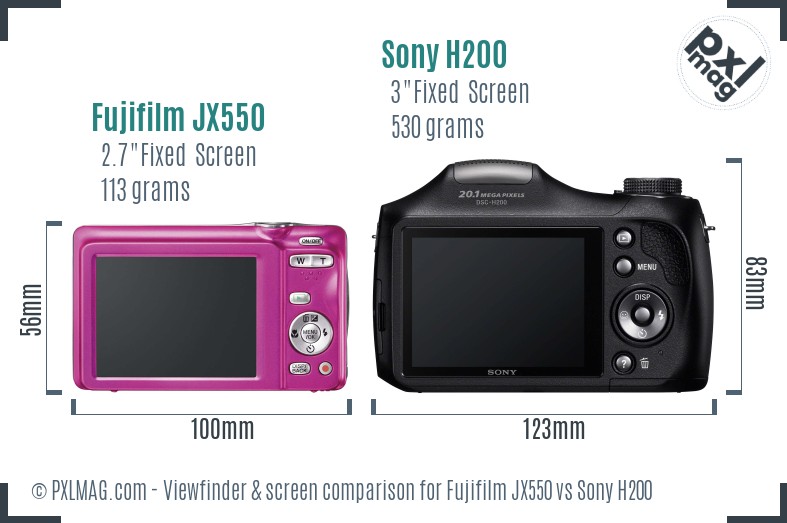 Fujifilm JX550 vs Sony H200 Screen and Viewfinder comparison