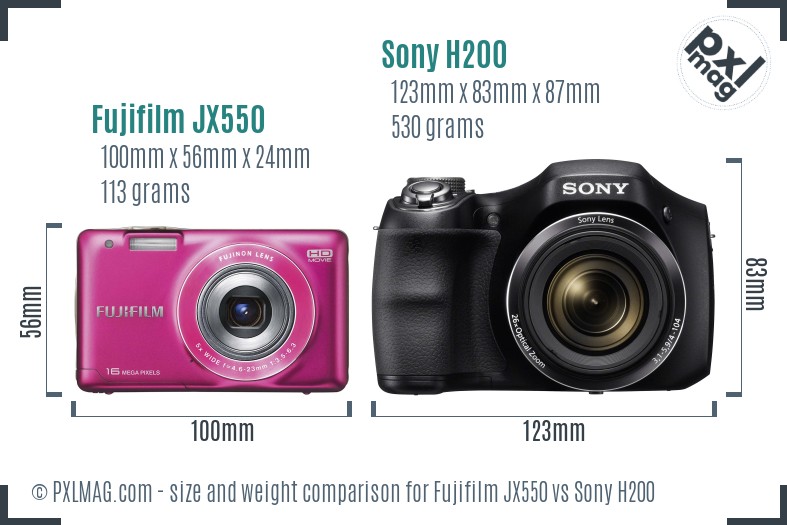 Fujifilm JX550 vs Sony H200 size comparison