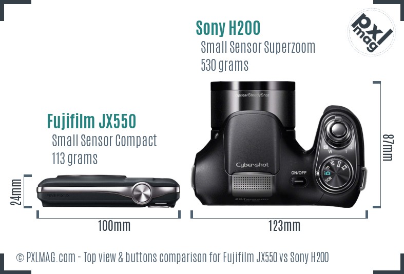 Fujifilm JX550 vs Sony H200 top view buttons comparison
