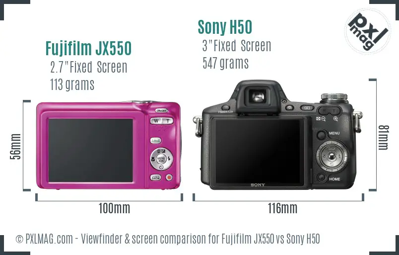 Fujifilm JX550 vs Sony H50 Screen and Viewfinder comparison