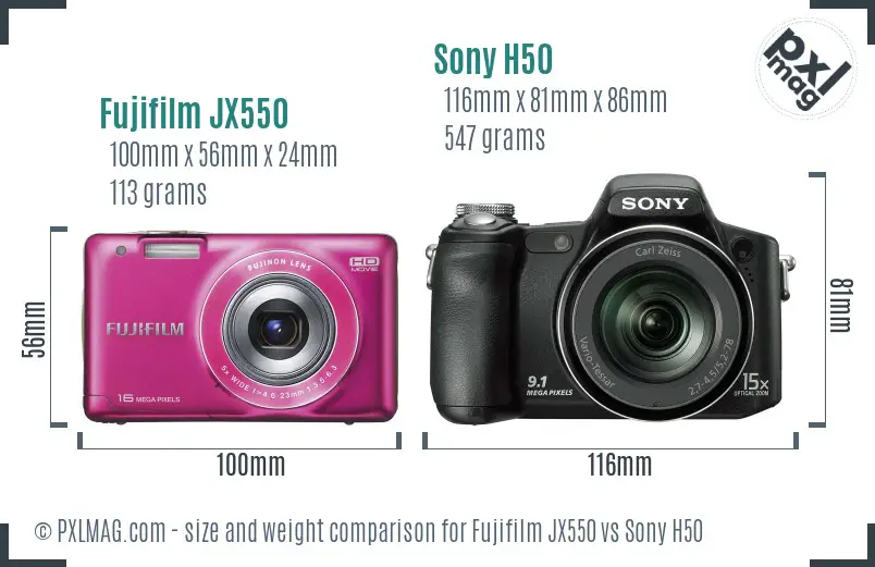 Fujifilm JX550 vs Sony H50 size comparison