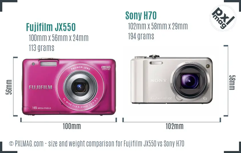 Fujifilm JX550 vs Sony H70 size comparison