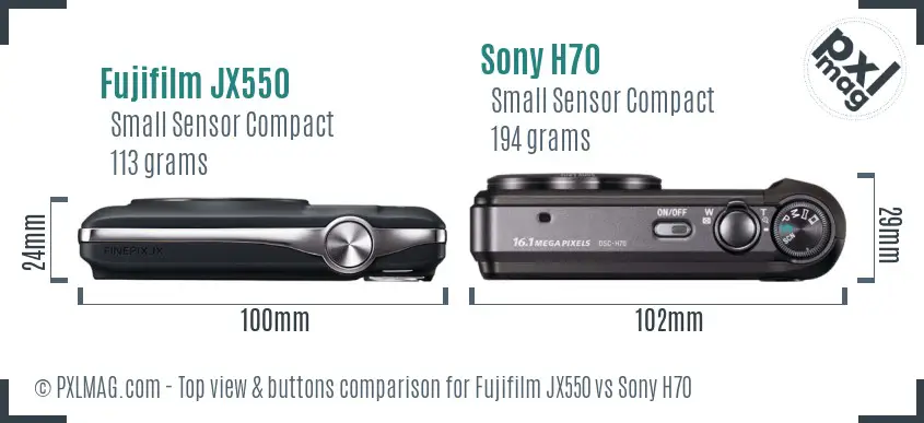 Fujifilm JX550 vs Sony H70 top view buttons comparison