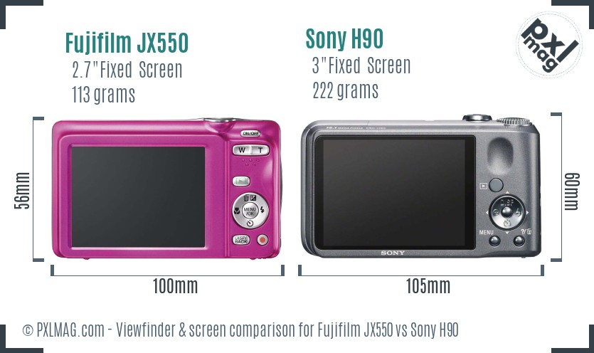 Fujifilm JX550 vs Sony H90 Screen and Viewfinder comparison