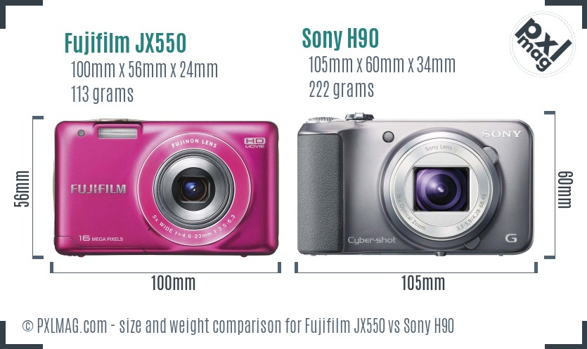 Fujifilm JX550 vs Sony H90 size comparison