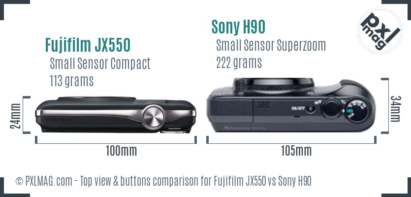 Fujifilm JX550 vs Sony H90 top view buttons comparison