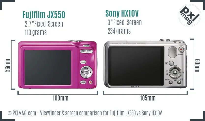 Fujifilm JX550 vs Sony HX10V Screen and Viewfinder comparison Fujifilm JX550 vs Sony HX10V Screen and Viewfinder comparison