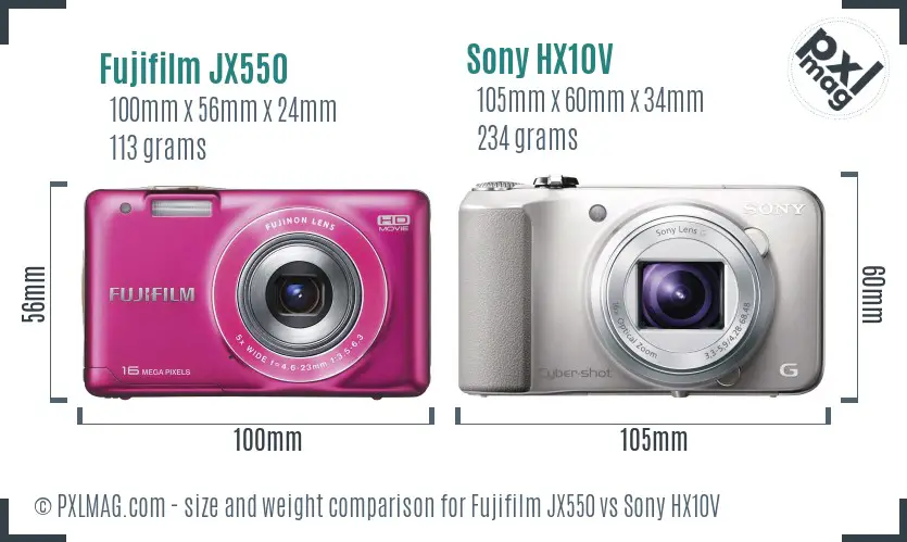 Fujifilm JX550 vs Sony HX10V size comparison Fujifilm JX550 vs Sony HX10V size comparison