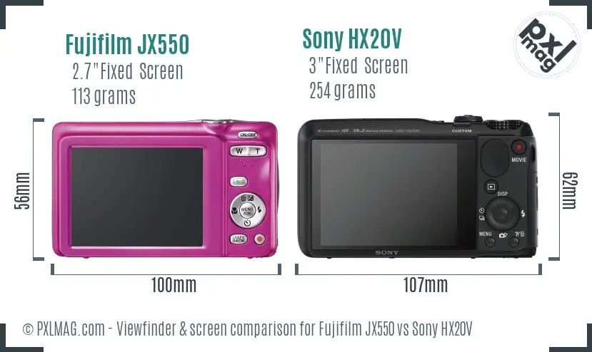 Fujifilm JX550 vs Sony HX20V Screen and Viewfinder comparison