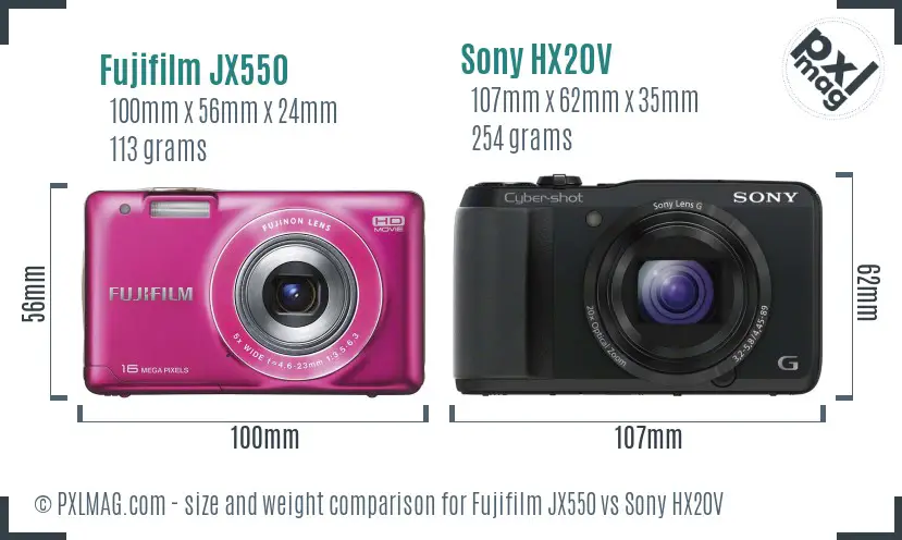 Fujifilm JX550 vs Sony HX20V size comparison