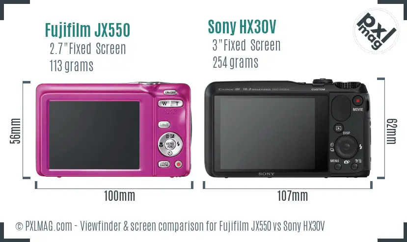 Fujifilm JX550 vs Sony HX30V Screen and Viewfinder comparison Fujifilm JX550 vs Sony HX30V Screen and Viewfinder comparison