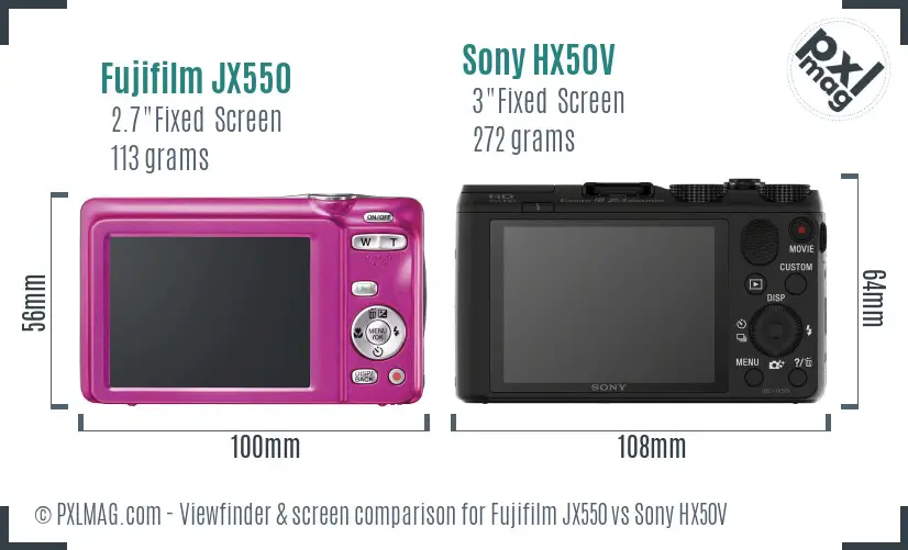 Fujifilm JX550 vs Sony HX50V Screen and Viewfinder comparison