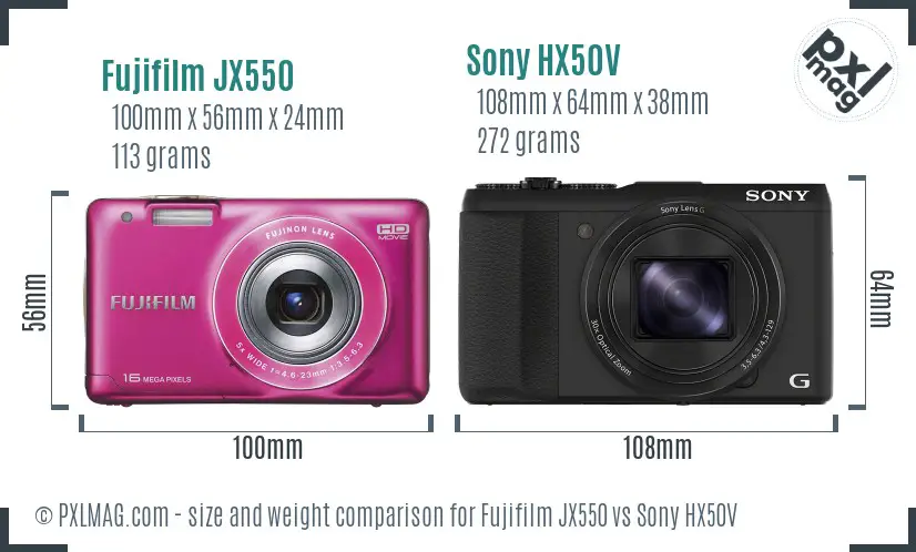 Fujifilm JX550 vs Sony HX50V size comparison