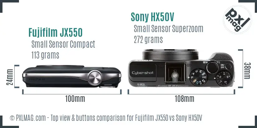 Fujifilm JX550 vs Sony HX50V top view buttons comparison
