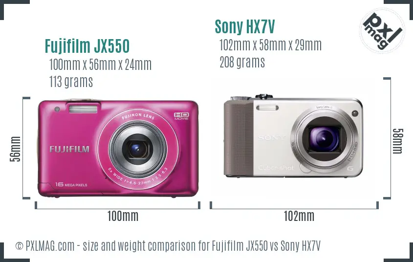 Fujifilm JX550 vs Sony HX7V size comparison Fujifilm JX550 vs Sony HX7V size comparison