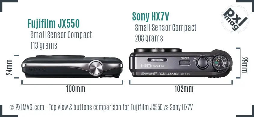 Fujifilm JX550 vs Sony HX7V top view buttons comparison Fujifilm JX550 vs Sony HX7V top view buttons comparison