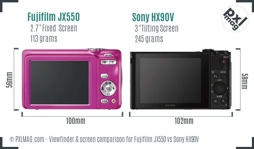 Fujifilm JX550 vs Sony HX90V Screen and Viewfinder comparison