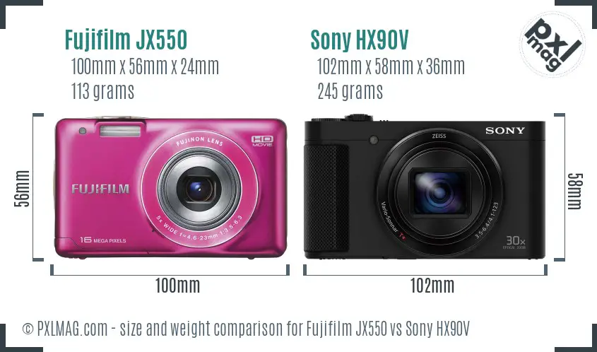 Fujifilm JX550 vs Sony HX90V size comparison