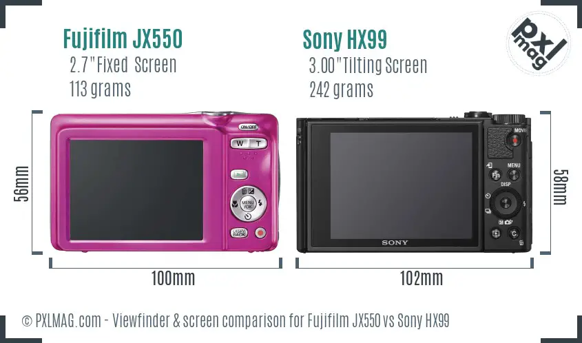 Fujifilm JX550 vs Sony HX99 Screen and Viewfinder comparison