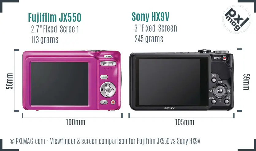 Fujifilm JX550 vs Sony HX9V Screen and Viewfinder comparison Fujifilm JX550 vs Sony HX9V Screen and Viewfinder comparison