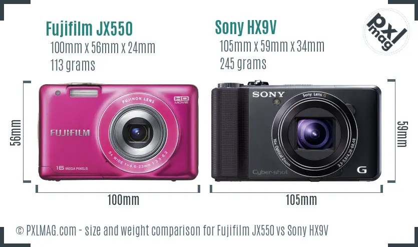 Fujifilm JX550 vs Sony HX9V size comparison Fujifilm JX550 vs Sony HX9V size comparison