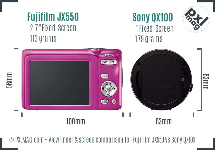 Fujifilm JX550 vs Sony QX100 Screen and Viewfinder comparison