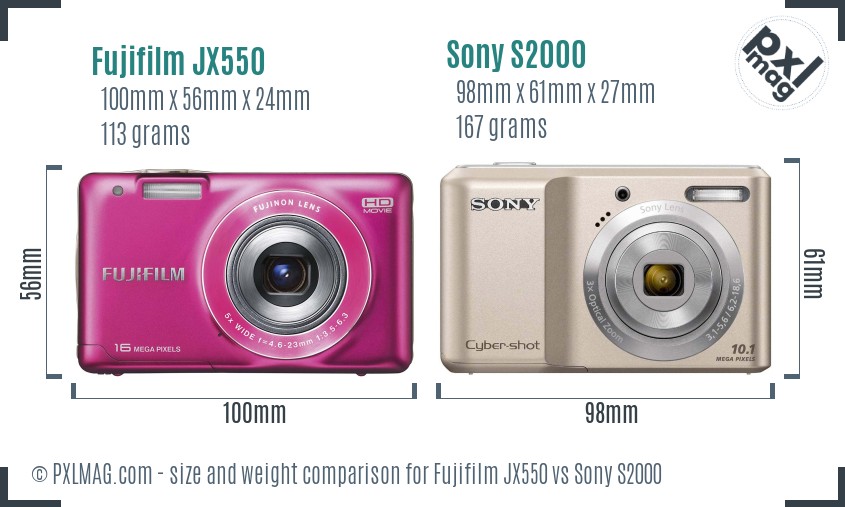 Fujifilm JX550 vs Sony S2000 size comparison