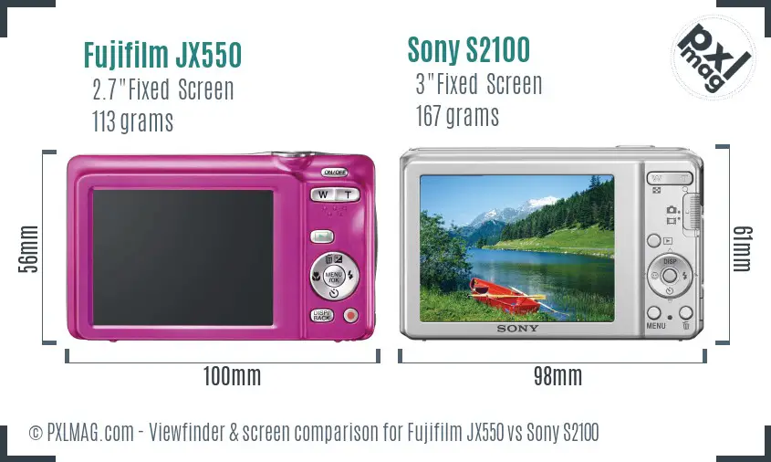 Fujifilm JX550 vs Sony S2100 Screen and Viewfinder comparison