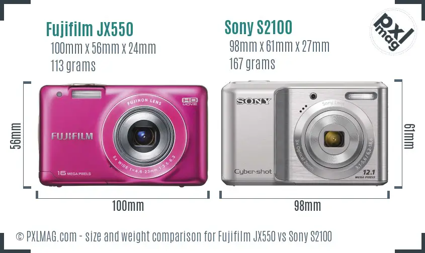 Fujifilm JX550 vs Sony S2100 size comparison