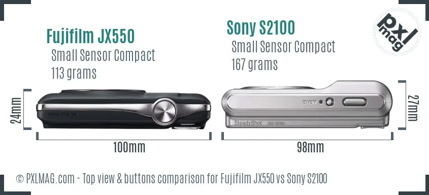 Fujifilm JX550 vs Sony S2100 top view buttons comparison