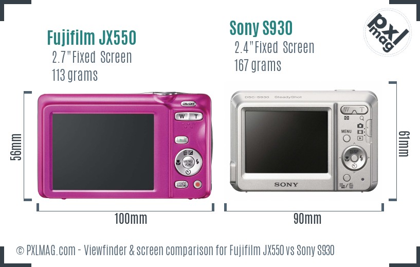 Fujifilm JX550 vs Sony S930 Screen and Viewfinder comparison