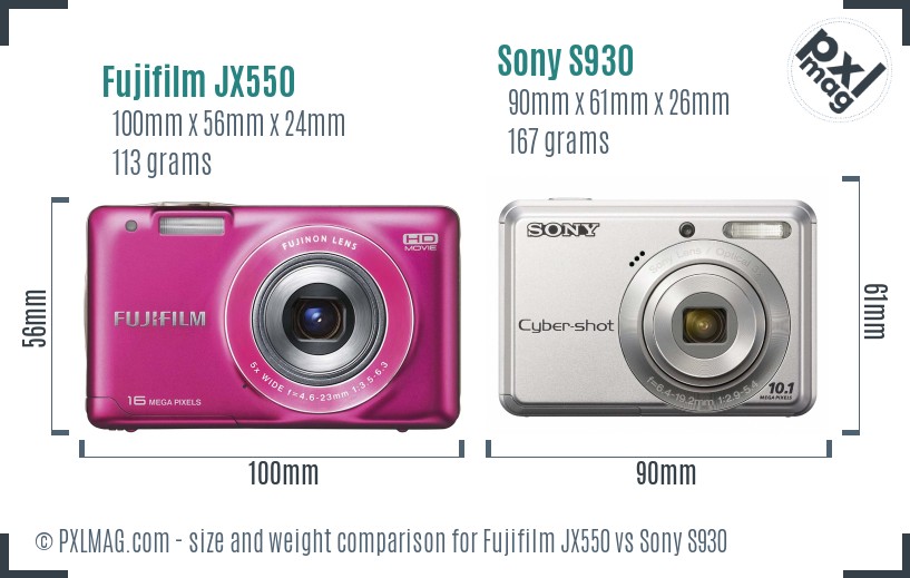 Fujifilm JX550 vs Sony S930 size comparison