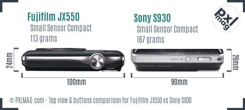 Fujifilm JX550 vs Sony S930 top view buttons comparison