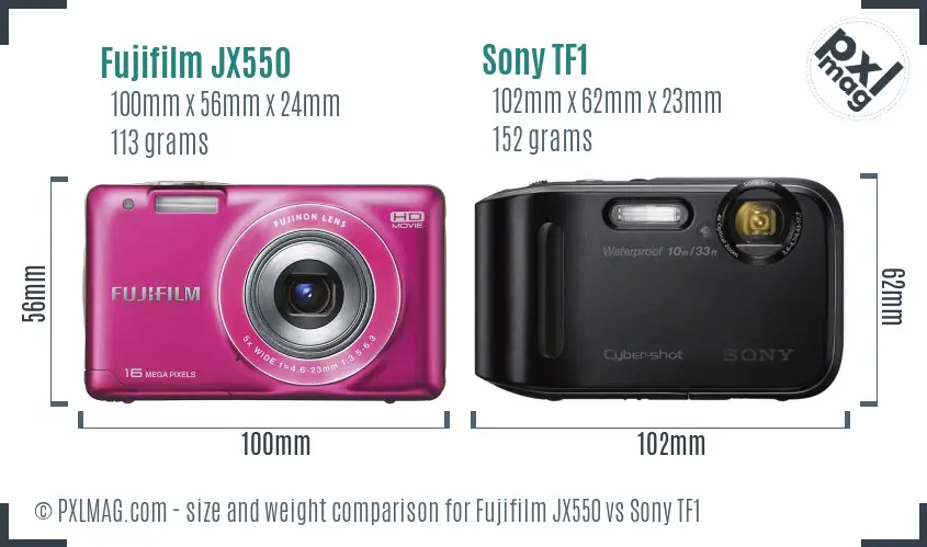 Fujifilm JX550 vs Sony TF1 size comparison Fujifilm JX550 vs Sony TF1 size comparison