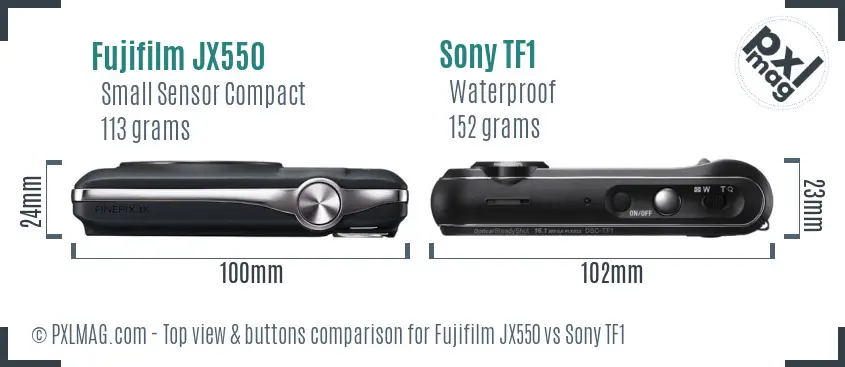 Fujifilm JX550 vs Sony TF1 top view buttons comparison