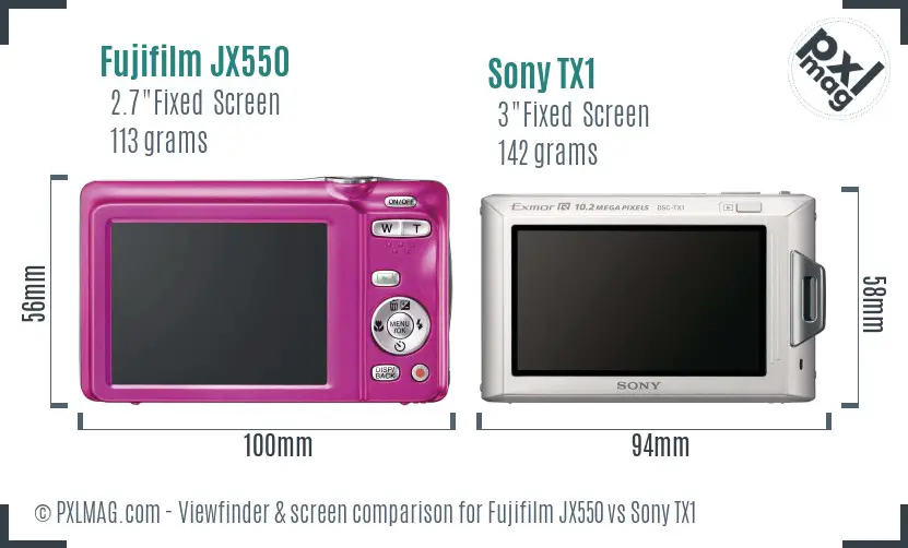 Fujifilm JX550 vs Sony TX1 Screen and Viewfinder comparison